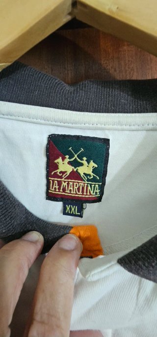 Polo La Martina Barbados Blanco y Naranja XXL