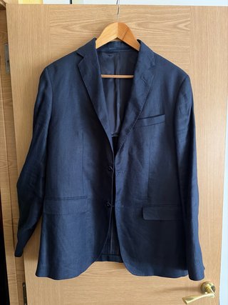 Americana de Lino Azul Marino MANGO