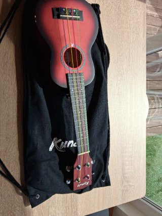 Ukelele rojo con funda negra