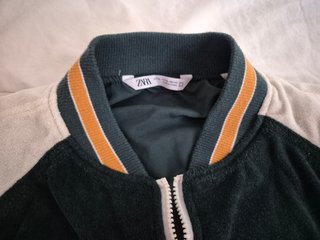 Chaqueta Bomber Zara Verde y Crema Talla XL