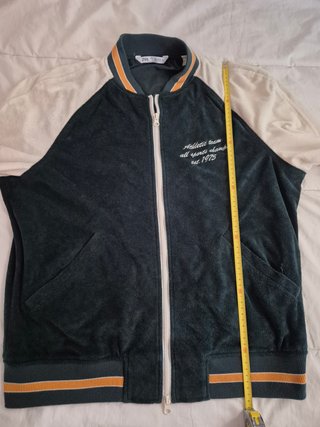 Chaqueta Bomber Zara Verde y Crema Talla XL