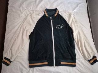 Chaqueta Bomber Zara Verde y Crema Talla XL