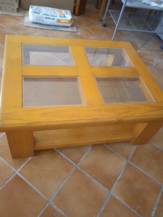 Mesa de Centro de Madera Maciza y Cristal