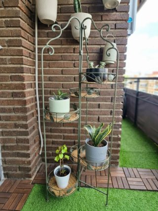 Estantería plegable vintage hierro forjado, mimbre