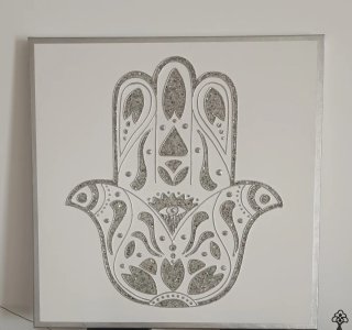 Cuadro Mano de Fátima Blanco y Plateado