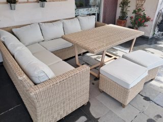 Conjunto de terraza mimbre y tela