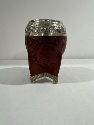 Mate Imperial en cuero borgoña/marrón labrado