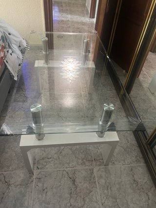 Mesa de Comedor de Cristal y Metal