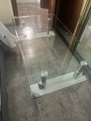 Mesa de Comedor de Cristal y Metal