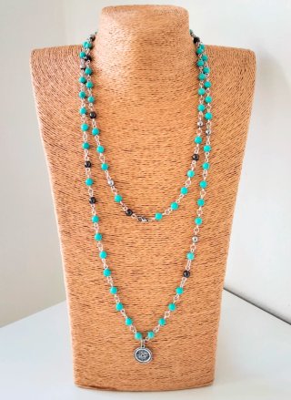 Collana lunga con Howlite turchese 6mm
