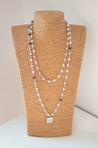 Collana lunga con Howlite bianca 6mm