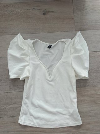 Camiseta Blanca con Mangas Abullonadas Talla S