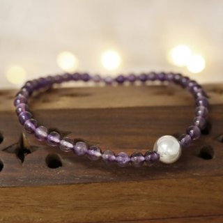 Pulsera Amatista 4mm y Perla Plata Ley