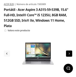 Portátil Acer Aspire 3 15 Plateado