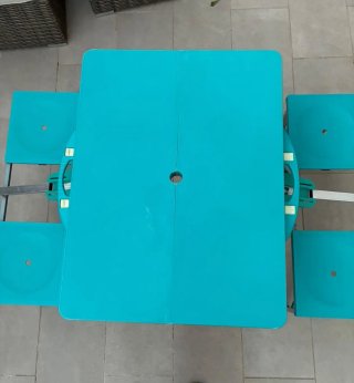 Mesa Plegable con 4 Sillas Turquesa