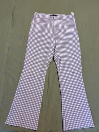 Pantalones Zara cuadros morado y blanco Talla M