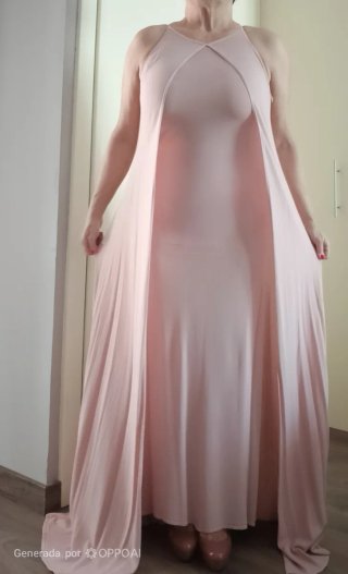 Vestido de fiesta largo rosa empolvado
