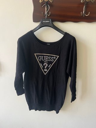 Maglia nera Guess con logo strass - Taglia M