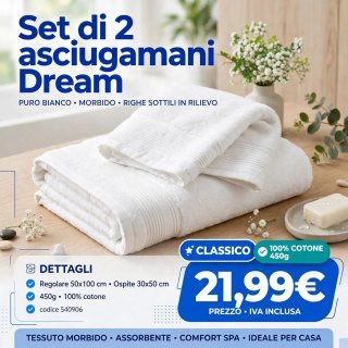 Set 2 Asciugamani Dream Bianco Cotone