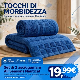 Set 2 Asciugamani Blu Cotone 450g