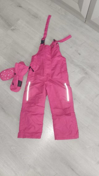 Mono de esquí rosa + guantes
