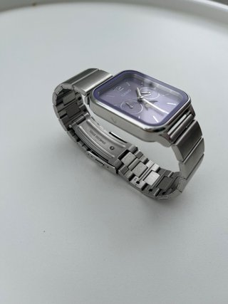 Reloj Casio Plateado con Esfera Morada FASE LUNAR
