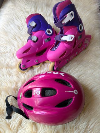 Patines Oxelo rosas y casco talla 30-32