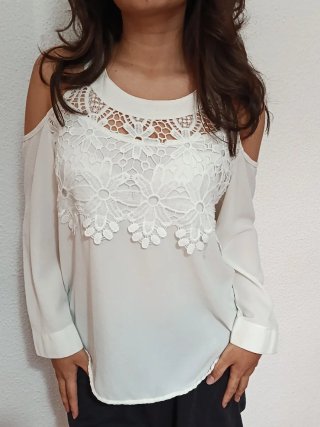 Blusa Top Blanca Hombros Descubiertos