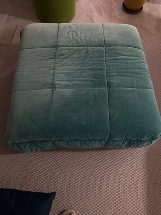 Puf Otomana Grande de Terciopelo Turquesa