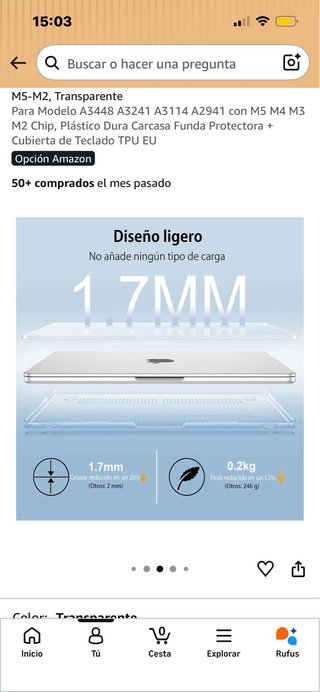 Funda MacBook Air 15 Transparente + Protector Tecl