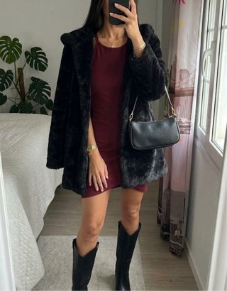 Abrigo de Zara pelo negro Talla M
