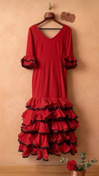 Traje de flamenca rojo con volantes