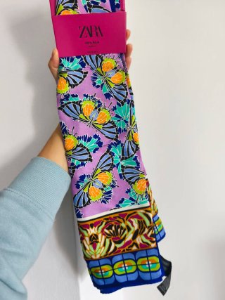 Pañuelo Zara Seda Mariposas Nuevo