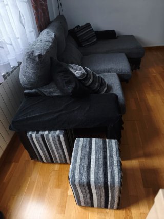 Sofá Cheslong Gris y Negro