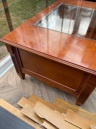 Mesa de centro de madera con cristal 110x65 cm