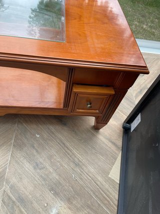 Mesa de centro de madera con cristal 110x65 cm