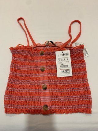 Top Pull&Bear naranja fruncido con botones Talla S