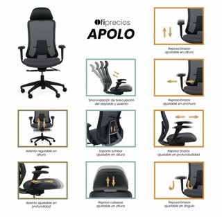 Silla oficina ergonómica Apolo negra