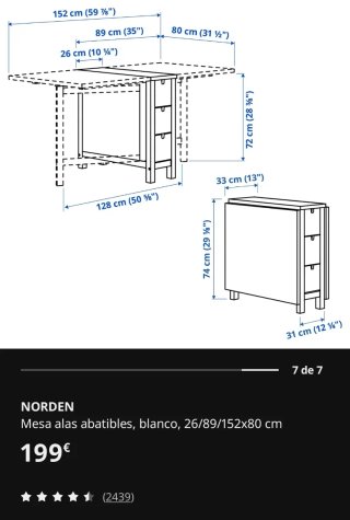 Mesa extensible Ikea Norden blanca. Nueva!