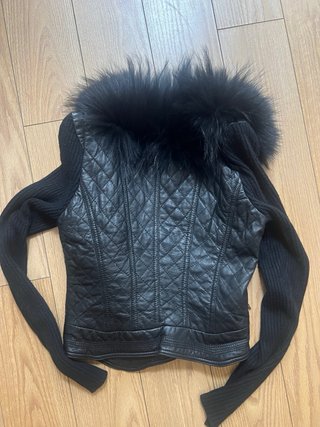 Chaqueta de Cuero Vintage con Cuello de Pelo