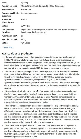 Aspirador de Mano Inalámbrico para Coche