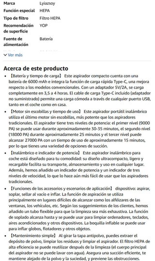 Aspirador de Mano Portátil 27000PA