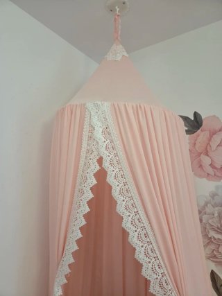 Dosel de Cama Rosa con puntilla  Blanco