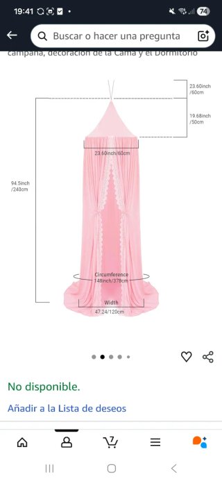 Dosel de Cama Rosa con puntilla  Blanco