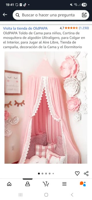 Dosel de Cama Rosa con puntilla  Blanco