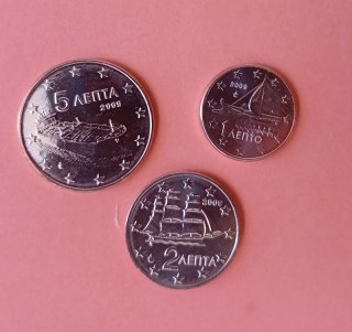 3 Monete 1, 2 e 5 cent Euro Grecia. Scegli anno 2006, 2008 o 2009
