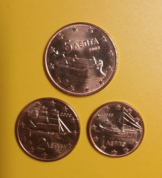 3 Monete 1, 2 e 5 cent Euro Grecia. Scegli anno 2006, 2008 o 2009