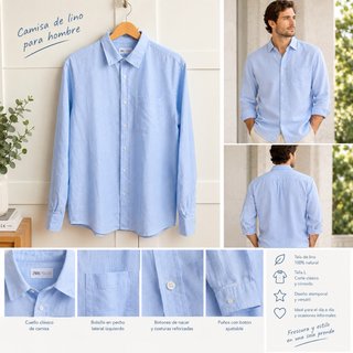 Camisa de Lino Azul Zara Talla L