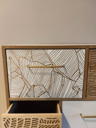 Mesita 5 cajones madera diseño hojas