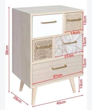 Mesita 5 cajones madera diseño hojas